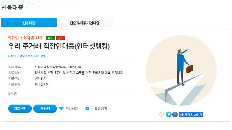 우리은행 주거래 직장인 신용대출 금리 및 한도 마이너스통장 가능 2 우리은행 주거래 직장인 신용대출
